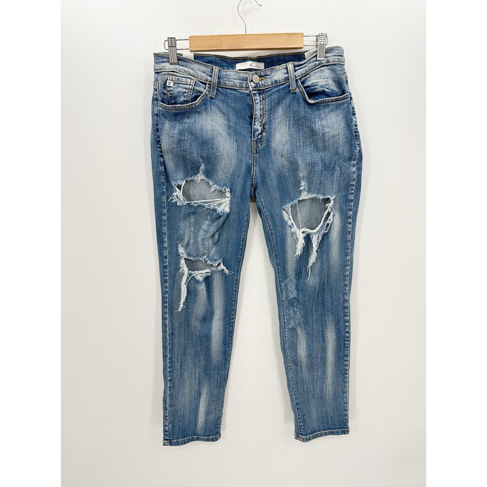 Kancan Mid-Rise Boyfriend Cropped Jeans Distressed Blue BK1036 Womens Size 27